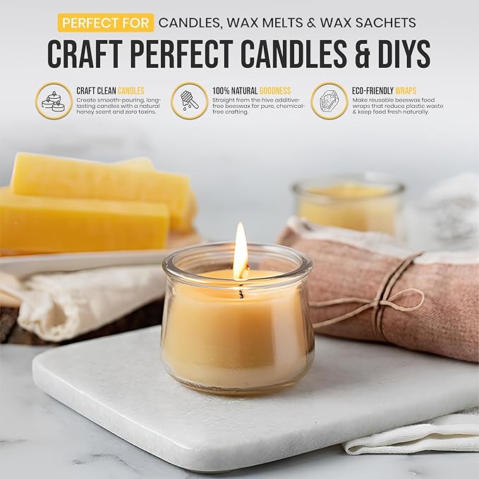 100% Pure Beeswax Block – Natural, Filtered & Cosmetic Grade – Locally Sourced, Additive-Free – for Skincare, Salves, Balms, DIY Crafts & Candle Making (1lb / 2lb Size) (2, Pounds)