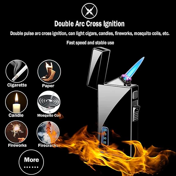 Arc 2 in 1 Jet Flame Torch Lighter - Refillable Butane Electric, USB Rechargeable, Windproof Infinity Lighter for BBQs, Candle, Camping (Black)