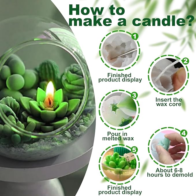 7 Cavity Succulent Candle Mold for Candle Making, 3D Succulents Silicone Molds for Scented Candle Soaps Making, Wax, Resin Casting, Dessert Mousse Cake Decoration