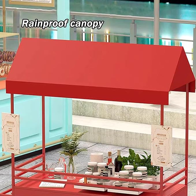 JKGHK Vending Iron Cart with Canopy, 4-Wheel Portable Mobile Dining Market Stall, Outdoor Dining Carts Market Stall, for Street Food, Handicrafts, Snacks(Purple,120cm/47.2in)