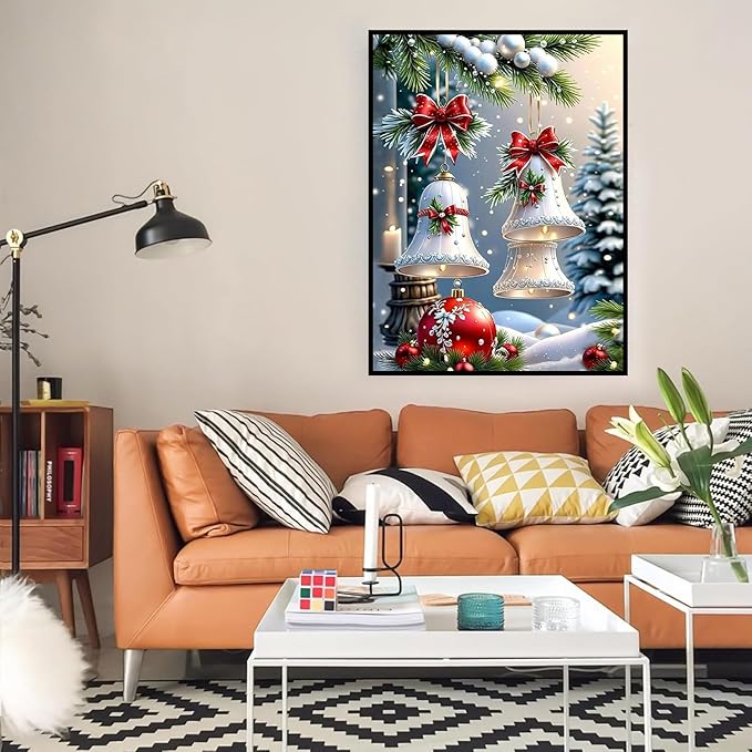 Diamond Art Kits for Adults, Christmas Bell Diamond Painting Kits for Beginners, 5D Full Drill Gem Art Paint with Diamonds Dots Crafts Kits for Home Decor Gift 12x16inch