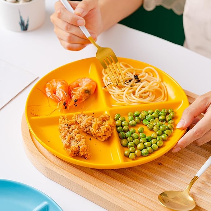 Yellow 4 Compartment Divided Plates Snacks Tray Dinner Plate,Food Grade Fruit Plates BPA Free - 1Pack
