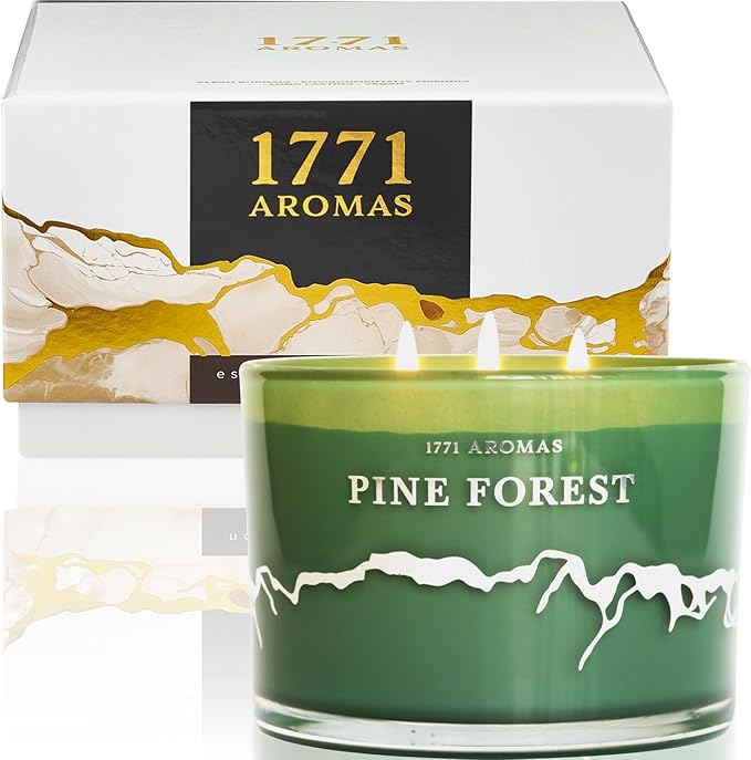 Pine Forest Scented Candles - 100% Natural Soy Wax - Large 3 Wick Jar Candle - Up to 50 Hours Burning Time - Candles for Home - Gift-Ready Candle for Men & Women - Aromatherapy