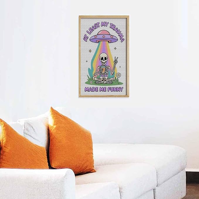 KIVJMSIDJA Skull Skeleton “At Least My Trauma Made Me Funny” Diamond Art Kits for Adults for Beginners, 5D Full Diamond Art Paint 12"x20"