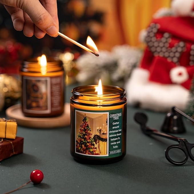 Auelife Christmas EVE Soy Candle - Sugared Plums Candied Fruits and Rum, 7 oz Aromatherapy Jar Candle, Christmas Gift for Women and Men