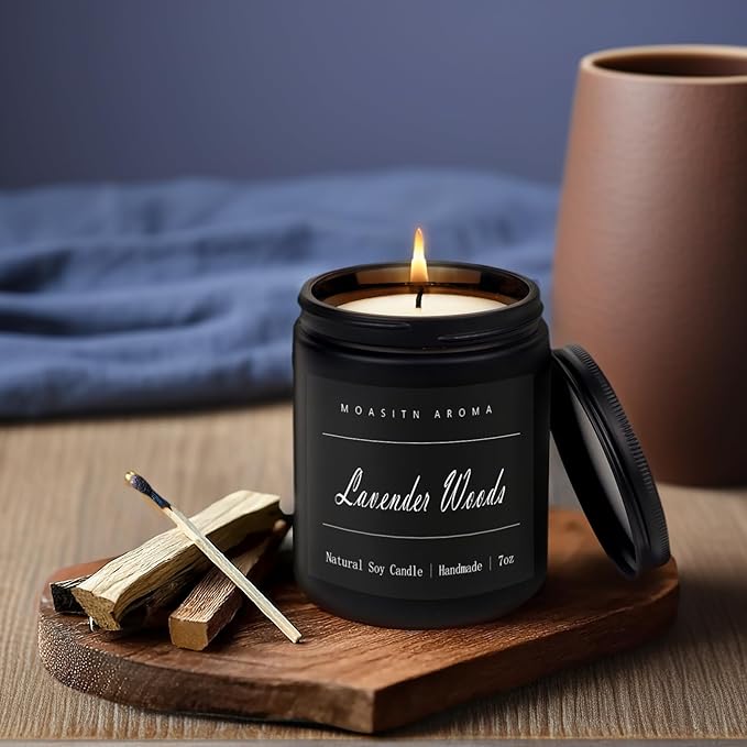 MOASITN Lavender Woods Highly Scented Candle for Home|Organic Soy Candel| Handmade Long Lasting Aromatheraphy Jar Candles| Gift for Women,Men for Relaxing,Housewarming,Autumn|7oz
