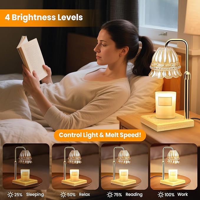 AUGOSTA Candle Warmer Lamp with Timer and Dimmer, Birthday Gifts for Women Mom, Adjustable Height Vintage Candle Lamp with 2 Bulbs for Jar Candles Home Kitchen Office Living Room Decor (Gold)