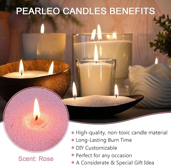 Pink Rose Scented Pearled Candles with 30 Wicks - MANNYCOM Colored Candle 18 oz(1.1lb) Smokeless Long Lasting Burns up to 110 Hours - Refillable Sand Waxs for Handmade Wedding Decorations