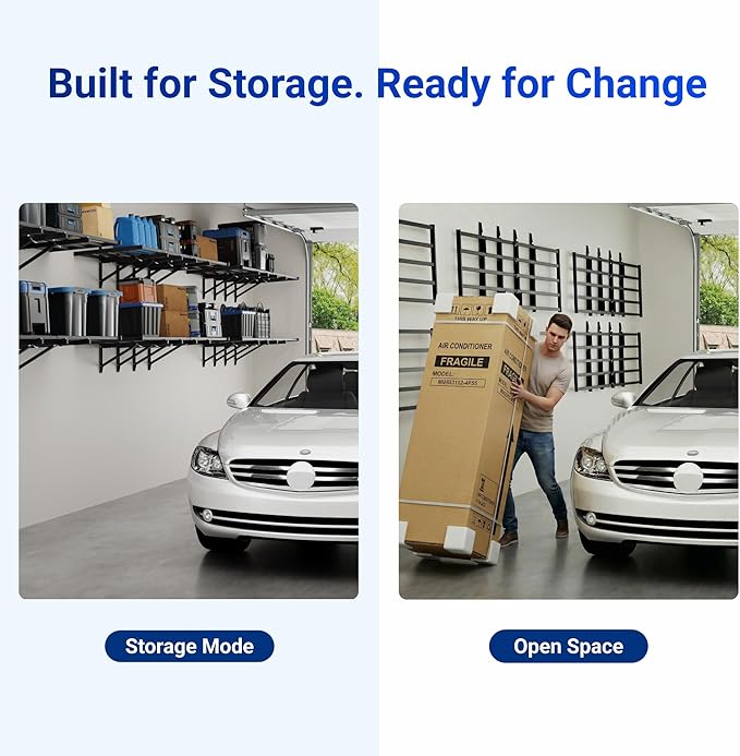 FLEXIMOUNTS Fold-Down 2x6ft Garage Wall Shelving, 2-Pack Heavy Duty Folding Garage Shelving Wall Mounted, 1800 lbs Capacity, Storage for Power Tools, Garden Supplies & Seasonal Storage, Lite Series