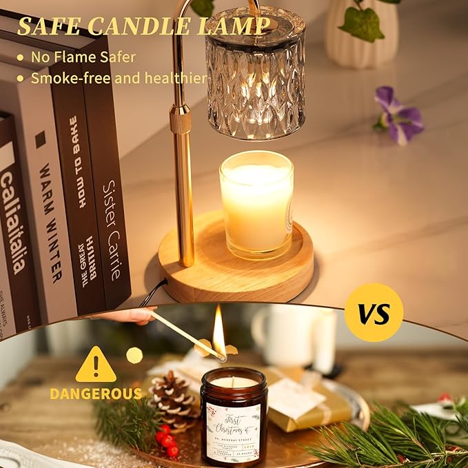 HAIDOLIANG Candle Warmer Lamp with Timer and Dimmer, Height and Brightness Adjustable,Glass Electric Wax Warmer with 2 Bulbs for Women Mom Gifts, Home Decor for Scented Jar Candles (Grey)