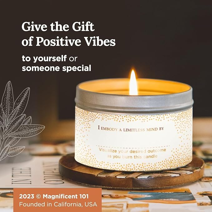 MAGNIFICENT 101 Abundance Manifestation Smudge Candle - 6 Oz Soy Wax - 35-Hour Burn - Infused with Lemon, Rosemary & Sandalwood - Money Candle for Energy Cleansing