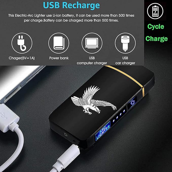 T3 Black Dragon Arc Lighter - Smart, USB Rechargeable, Windproof, Flameless, Lightweight Plasma Lighter for Fire, BBQs, Fireworks, Candle, Camping - Indoors & Outdoors