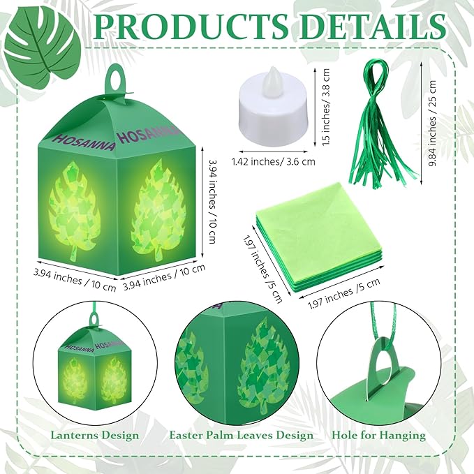 Simgoing 12 Sets Palm Sunday Crafts with LED Candles Easter Palm Tissue Paper Lanterns Craft Kits Sunday School Decorations DIY Religious Holy Week Hanging Ornament for Easter Party Activities