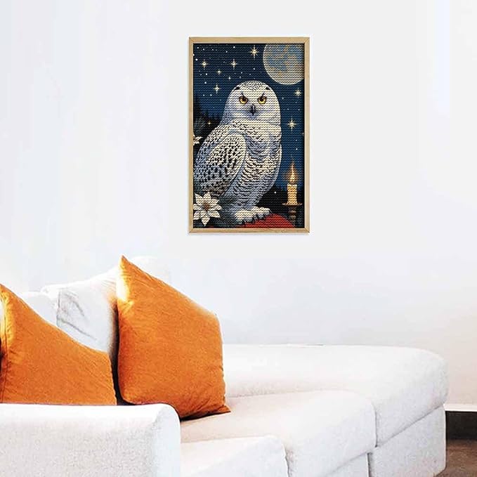 KIVJMSIDJA Snowy Owl & Candle Glow - Winter Night Scene Diamond Art Kits for Adults for Beginners, 5D Full Diamond Art Paint 12"x20"