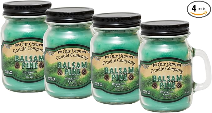 Balsam Pine Scented Mini Mason Jar Candle by Our Own Candle Company, 3.5 Ounce (4 Pack)