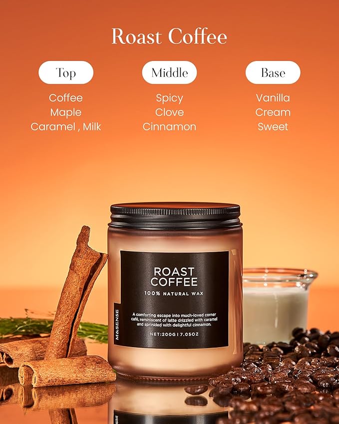 M&SENSE Coffee Scented Candles for Home, 7.05oz Organic Soy Wax, 50 Hours Slow Burning, Non Toxic Natural Candles, Warm Smelling for Bath Bedroom Kitchen, Housewarming Gift for Friends Family