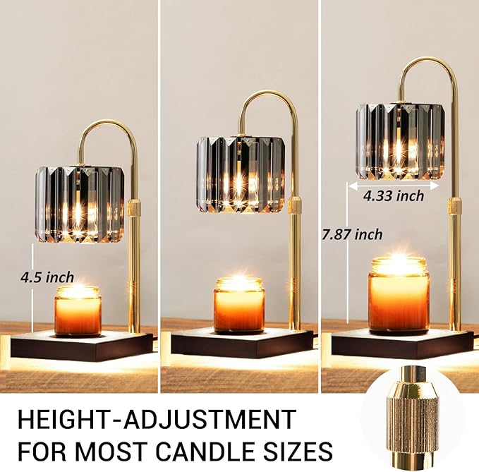 Yuichoy Candle Warmer Lamp with Timer, Dimmable Electric Candle Wamer Adjustable Height, Gifts for Women Mom, Glass Modern Candles Melter Lamp, Black