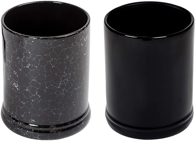 Elanze Designs Glossy Black and Marbled Ceramic Stoneware Electric Large Jar Candle Warmer Set of 2