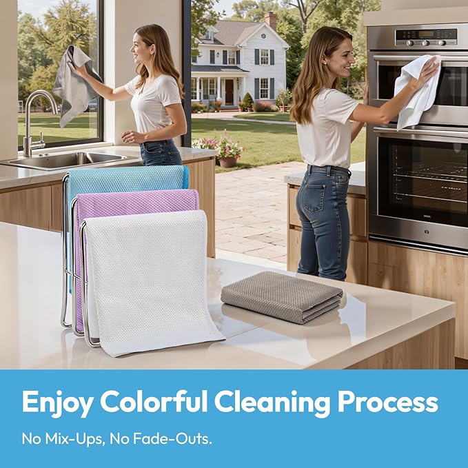 Microfiber Glass Cleaning Cloth 6 Pack - 15.5x15.5 Inch Lint Free Streak Free Microfiber Polishing Cloth for Windows and Mirrors, Fish Scale Nano Cleaning Cloth for Car Window Detailing