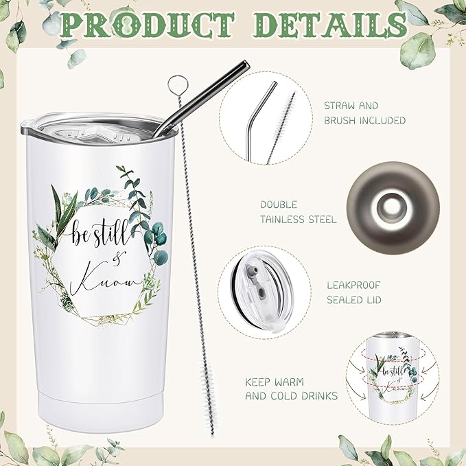 Sieral 3 Pcs Christian Easter Gift Set for Women 20oz Tumbler, Prayer Candle & Bible Verse Makeup Bag, Inspirational Religious Church Faith Birthday Gift for Mothers Day Mom(Be Still and Know)