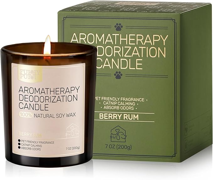 Odor Eliminating Candle, Berry Rum Scented Candle, Pet-Friendly Soy Candles, 60 Hours, 7 oz