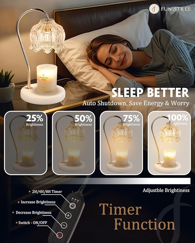 Funistree Candle Warmer Lamp with Timer & Dimmable, Candle Warming Lamp, Mothers Day Birthday Gifts for Women Mom, House Warming Gifts New Home Marble Base Wax Melt Warmer for Jar Candles