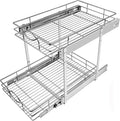 Sikarou Pull Out Cabinet Organizer 11" W x 21" D 2-Tier Individual Slide Out Drawer Pantry Shelf Storage for Kitchen Base Cabinet Organization for Kitchen, Bathroom, Pantry, Chrome
