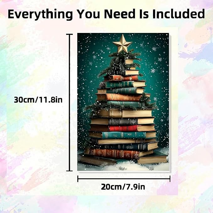 TCDZMYGS Christmas Paint by Numbers Kit for Adults Beginner,Xmas Tree Books Paint by Number Kits with Frame,DIY Acrylic Oil Painting by Numbers for Home Wall Decor 7.9 x 11.8 inch