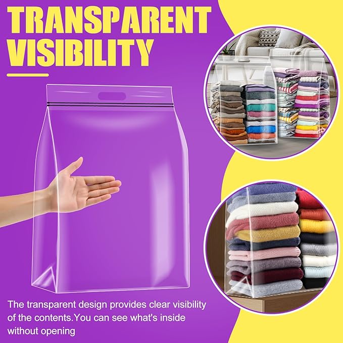 FURWEY 25 Gallon Extra Large Storage Bags 35”x 24”Resealable Clear Bags with Handle 4 Mil Thick Heavy Duty Big Bag for Clothes Pillow Travel Moving,Bedding,Shoes and Toys Storage, Pack of 12