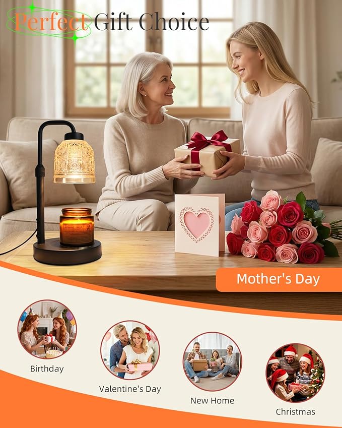 AIFEI Candle Warmer Lamp with Timer, Dimmable Adjustable Height Candle Lamp, Birthday Gifts for Women Mom Sister Friends, Candle Warmer Gifts New Home Decor, Candle Lamp Warmer with 2 Bulbs - Black