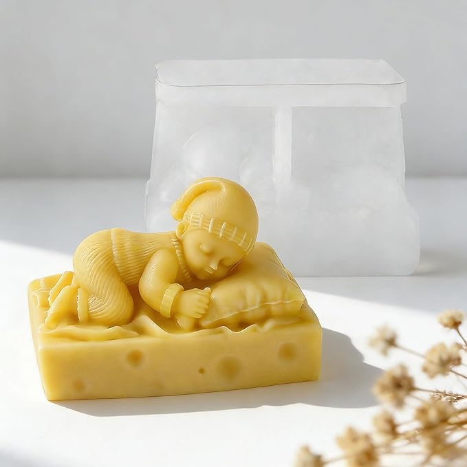 Sleep Baby Shape Cylinder Candle & Resin Mold - Resin Casting Silicone Molds for Home Decor & Candle Making Wave Spiral Mold