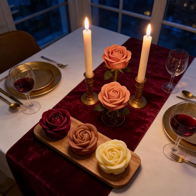 4 PCS Rose Candle Molds 3D Rose Flower Silicone Molds with Leaf Mold for Candle Making Mold DIY Handmade Soaps, Candle Gifts,Resin Crafts,Ice Cubes,Chocolate and Home Decorations Valentine's Day Gift