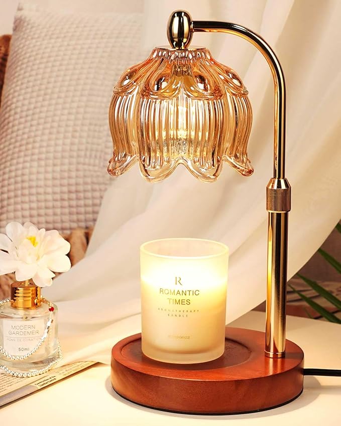 Candle Warmer Lamp with Timer Dimmable, Height Adjustable, Birthday Gifts for Women Mom, Suitable for New Home Decoration, Anniversary Lotus Flower Candle lamp, with 2 Bulbs, Suitable for Jar Candles