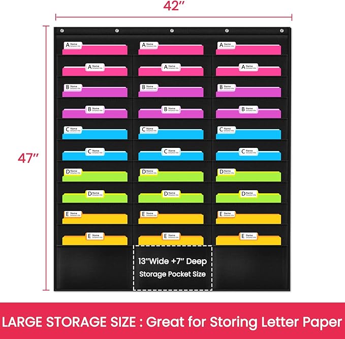 Godery Heavy Duty Storage Pocket Chart for Classroom and Office,Clear Storage Pocket Chart for Files Folder (30 POCKETS)