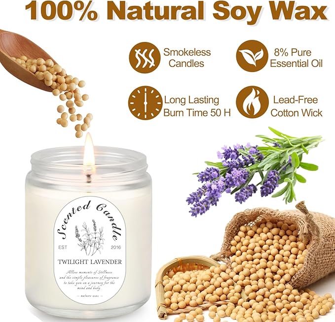 Lavender Candle Gift Set, 4 Pack Soy Wax Scented Candles for Home – Lavender, Sage & Ponderosa Pine – Aromatherapy Candles for Relaxation, Stress Relief & Gifts for Women