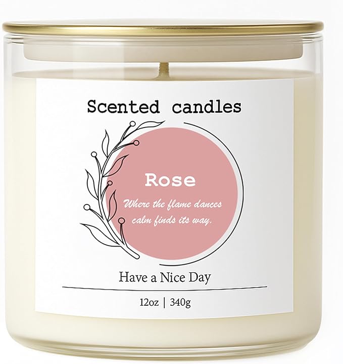 Rose Scented Candle – 100% Natural Soy Wax, Cotton Wick, Odor Eliminating, Soothing Floral Aroma, 12oz, 60 Hour Burn, White – Ideal for Home Decor, Spa, Bath, Parties & Gifts for Men and Women