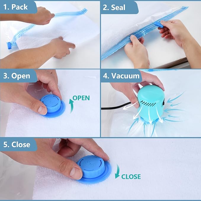 Vacuum Storage Bags with Electric Pump, Travel Vacuum Bags,Space Saver Vacuum Storage Bags，Vacuum Seal Bags for Clothes, Bedding,Blankets,Duvets, Pillows (6 Pack)