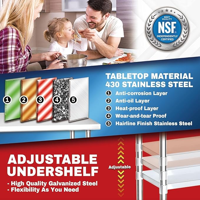 DuraSteel 24x60 Stainless Steel Work Table - NSF Commercial Prep Metal Table - Outdoor Pizza Oven Stand w/Under Shelf - Kitchen Island Laundry Utility Garage Microwave Stand Large Rolling Storage Cart