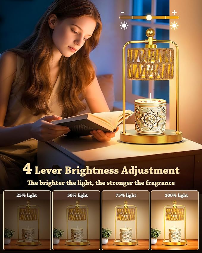 Candle Warmer Lamp with Timer Dimmer, Candle Warmer for Jar Candles Lights, Boho Candle Lamp Warmer with 2 Bulbs, Birthday Gifts for Women, House Warming Gifts New Home Decor, Gold