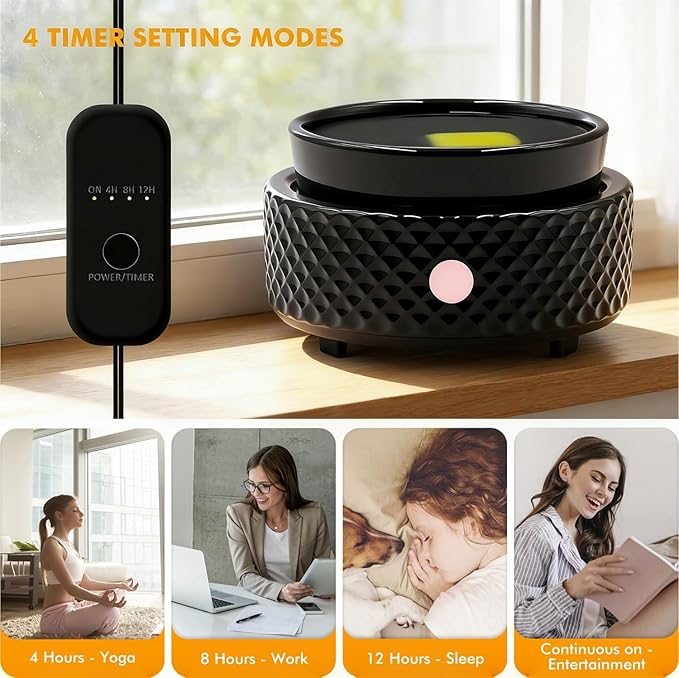 Wax Melt Warmer with Timer Ceramic 4-in-1 Candle Warmer with Auto Shut-Off for Scented Wax Melts, Candle Jars, Essential Oil, Coffee Cup Warmer Wax Burner Home Decor Fragrance Gifts for Women - Black