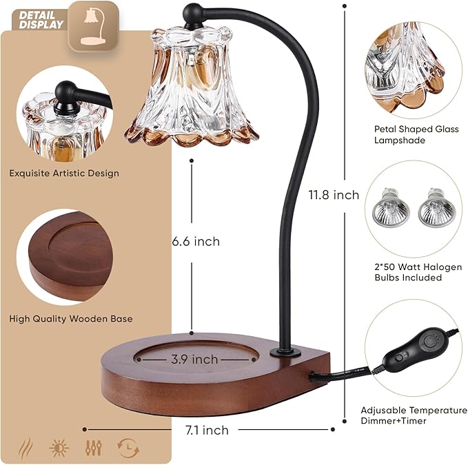 Candle Warmer Lamp with Timer,Dimmable Electric Fragrance Wax Warmer,Elegant Home Decor Melt Warming Heater As Best Gift for Jar Candle Lovers,Friends Use in Bedroom(Brown-C)