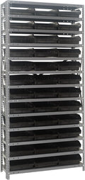 Quantum Storage Systems 1275-109BK Steel Shelving Unit with 4" Shelf Bins, 12" D x 36" W x 75" H, Black