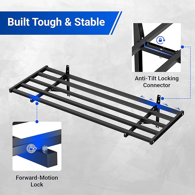FLEXIMOUNTS Fold-Down 2x4ft Garage Wall Shelving, 2-Pack Heavy Duty Folding Garage Shelving Wall Mounted, 600 lbs Capacity, Storage for Power Tools, Garden Supplies & Seasonal Storage, Lite Series