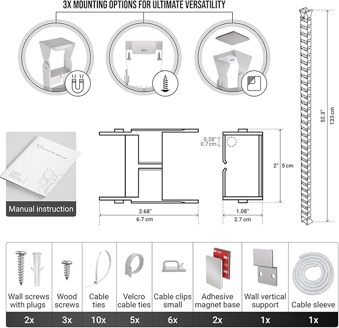 Ultimate Setup Under Desk Cable Management Vertebrae - Perfect for Sit Stand Desk - White, 133 cm
