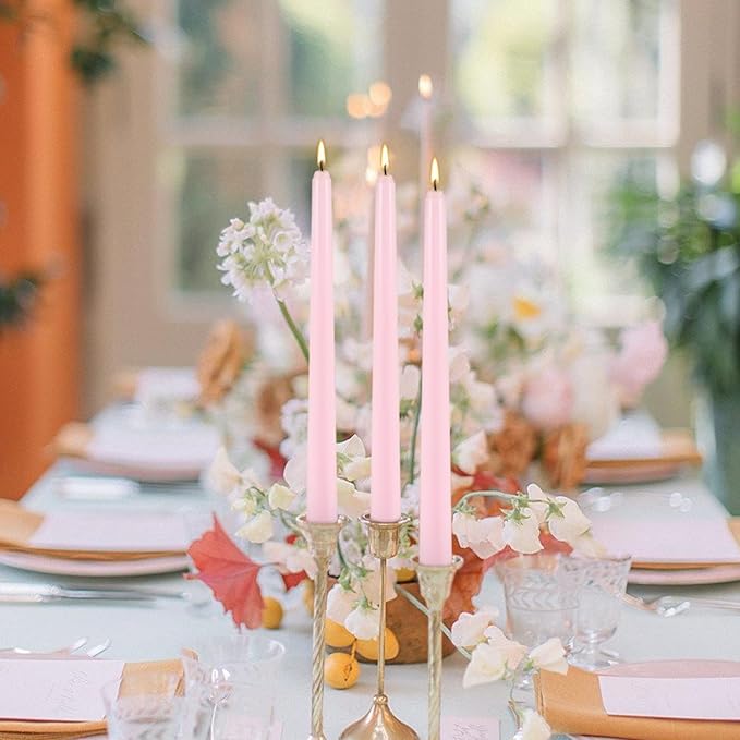 10 Inch Pink Taper Candles Set of 24,Unscented,Smokeless and Dripless Candlestickst for Valentine's Day,Household, Wedding, Party and Home Décor Candlesticks,Shabbat,8 Hours Burn Time
