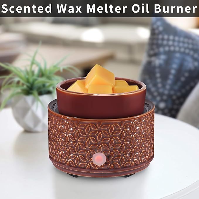 nawaza Ceramic Wax Melt Warmer, 4-in-1 Electric Fragrance Candle Wax Melter and Wax Cubes for Home Office Bedroom Aromatherapy Essential Oil Burner as Birthday Gifts for Women Mom Girl(Dark Brown)