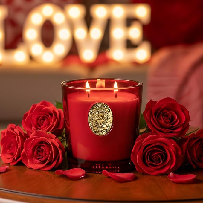 M&SENSE Large Two-Wick Soy Candle | Wild Rose & Red | 19.8 oz, 120H Burn Time | Luxury Scented Candle for Relaxation, Home Décor,Gift for her| Ideal for Valentine Day