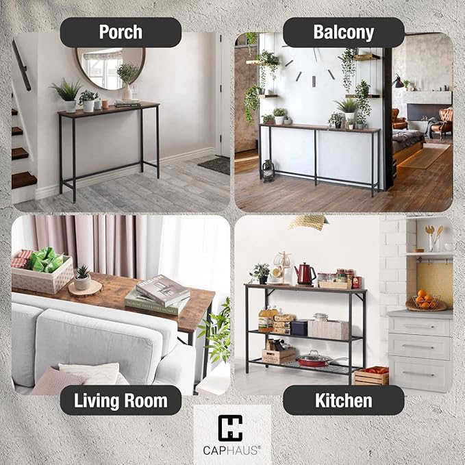 CAPHAUS 41” Classic Console Table w/ 2 Outlets, USB & Type-C Ports for Entryway, Modern Snack Entrance Sofa Tableau w/Charging Station, Living Room Accent Behind Couch Plant Mesa, Rustic Oak