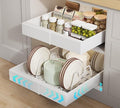 Seinloes 2 Pack Pull out Cabinet Organizer 21" Deep With Raising Pad for Framed Cabinets, Expandable Slide out Drawers for Kitchen Cabinets with 4pcs Divider Racks, Roll out Shelves 9"-14" W White
