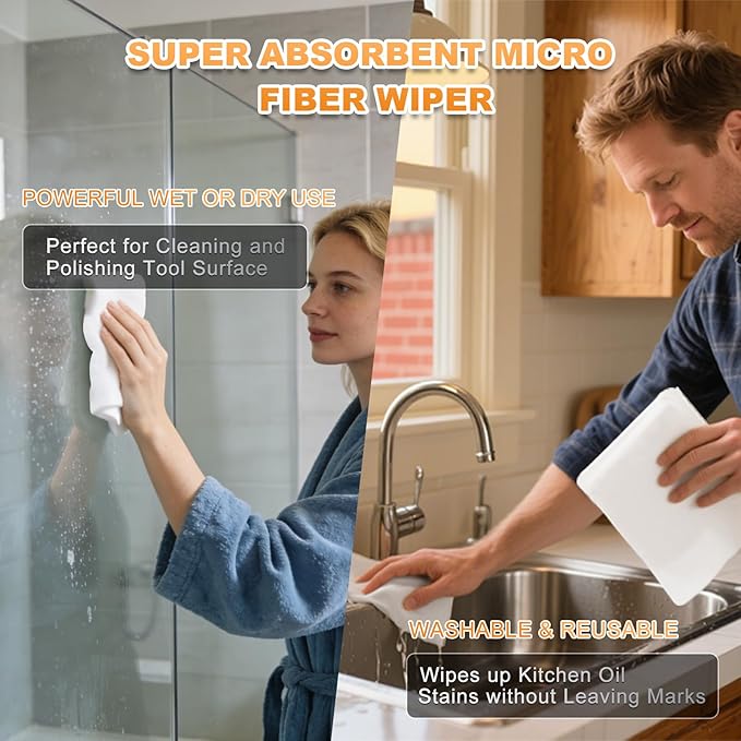 Microfiber Wipes 12"x12" Dry Wipes for Cleaning (100 Pcs, 200GSM) Reusable and Washable Superfine Lint Free Cloths Ultra Absorbent for All Surface Types
